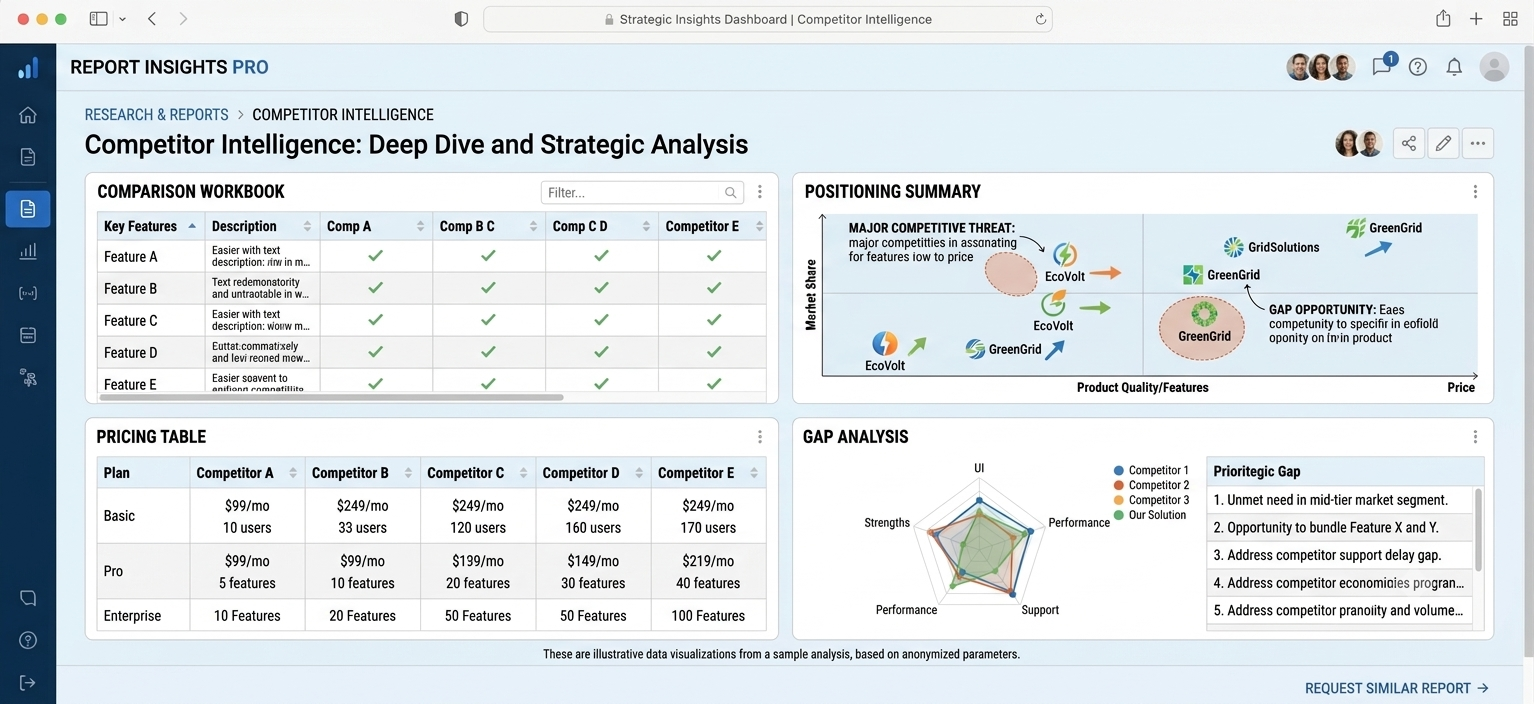 Competitor Intelligence work sample showing the delivered interface and data views