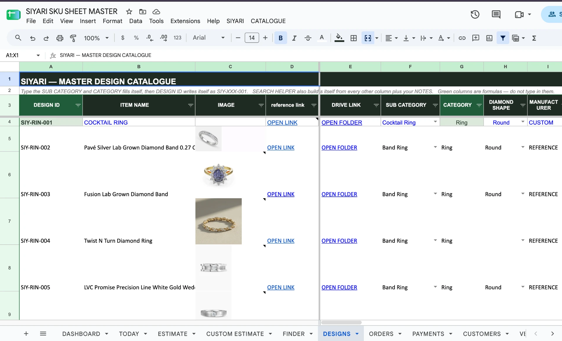 SKU Catalogue Master work sample showing the delivered interface and data views